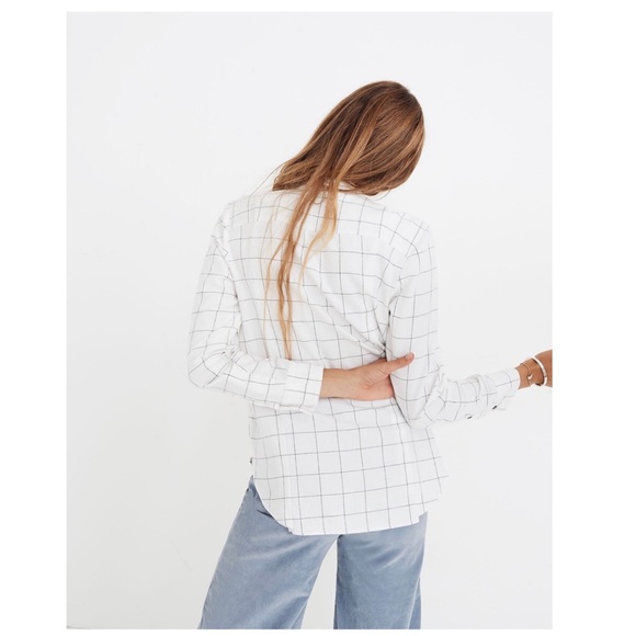 Madewell Flannel Tie-Neck Button Down Shirt in Windowpane K0191 Size Small New - Picture 4 of 16